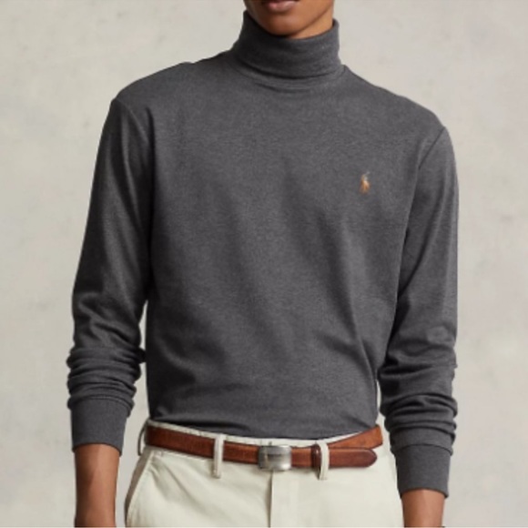 Polo Ralph Lauren Soft Pima cotton roll neck long sleeve top in Dark Gray.